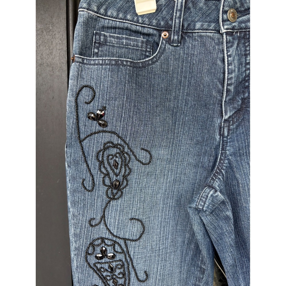 Coldwater Creek Blue Beaded Paisley Embroidered Jeans‎ P10 Medium Wash Straight - Picture 2 of 12
